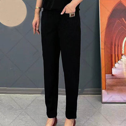 🔥【M-6XL】Pantalones casuales versátiles microelásticos de talla grande para mujer_4240595