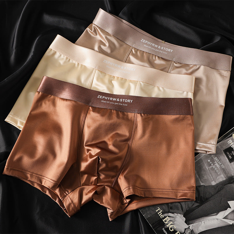 🔥🩲【6 piezas】Ropa interior masculina nueva, seda helada, verano, transpirable, bóxers, satén, ropa interior masculina