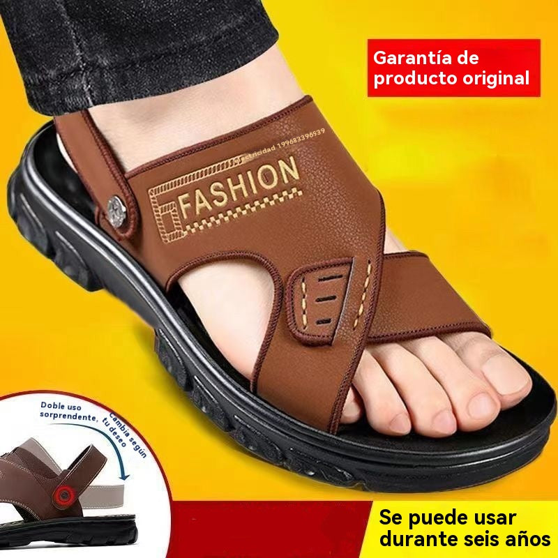 🐂【38-47】Nuevas sandalias de playa de cuero con suela gruesa para hombre_4292742