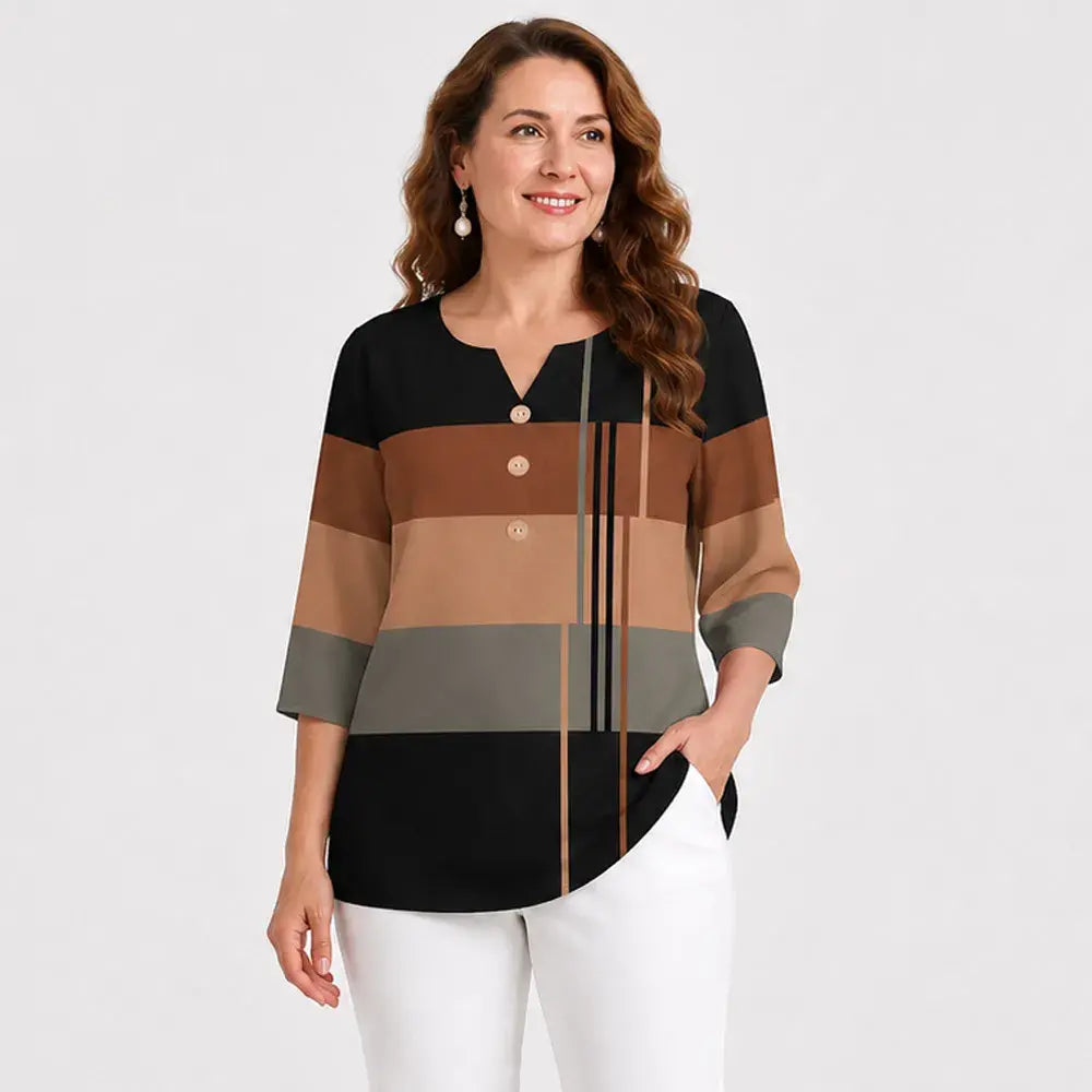 Blusa estampada de cuello en V y talla grande: corte holgado, manga corta y diseño floral; una blusa ligera para mujer con efecto reductor en la cintura.