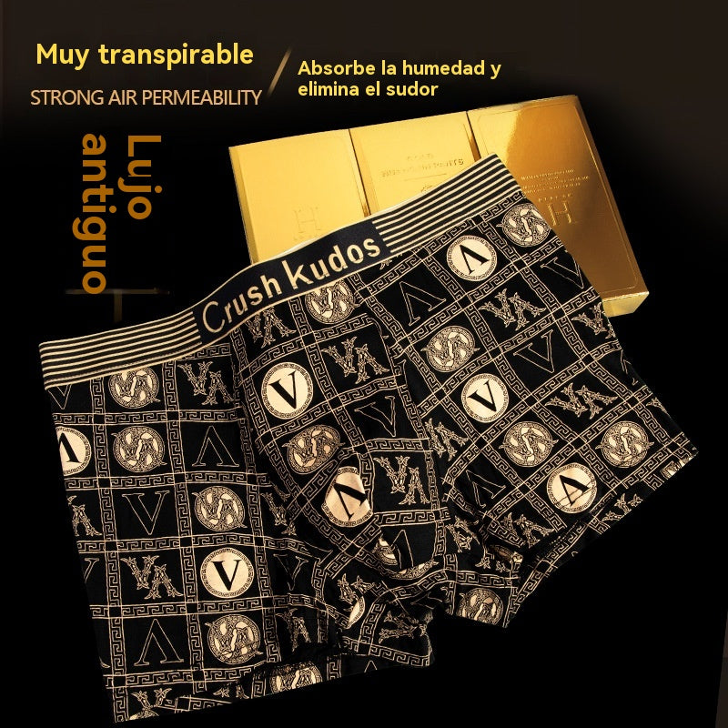 🔥【Compre 4 y obtenga 4 gratis】🚹✅💥【40-140 kg】Ropa interior de seda de hielo transpirable para hombre, ropa interior cómoda sin costuras, talla grande, estampado de moda_4211394