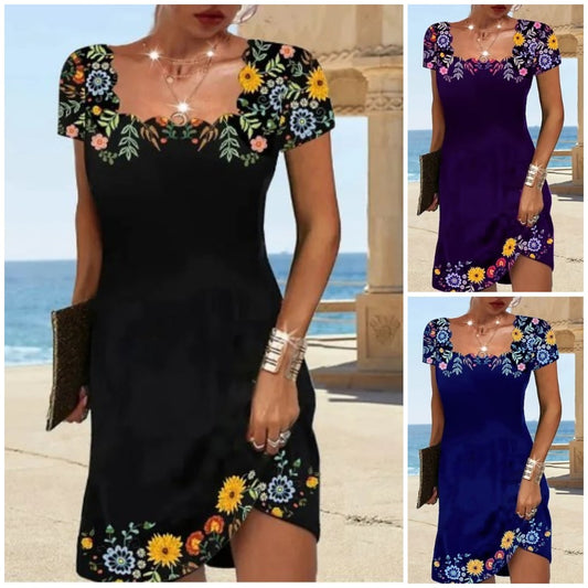 💗👗 2025 Velké letní šaty s vlnitým límcem a krátkým rukávem Ležérní šaty