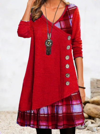 👗Nueva colección otoño 2026: Vestido elegante e informal con escote en V, mangas largas y estampado a la moda.
