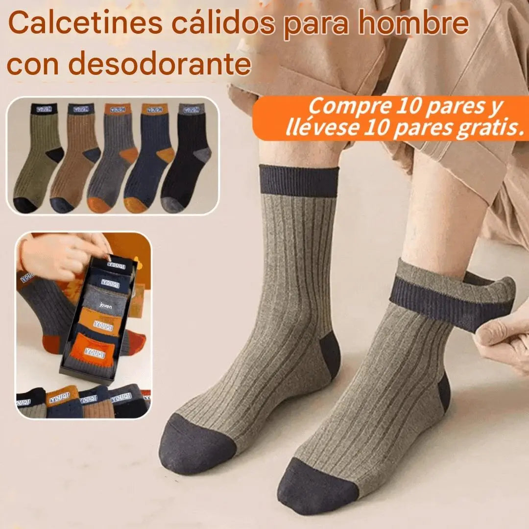 【10 pares】【38-47】Nuevos calcetines cálidos de punto con bloques de color retro para hombre