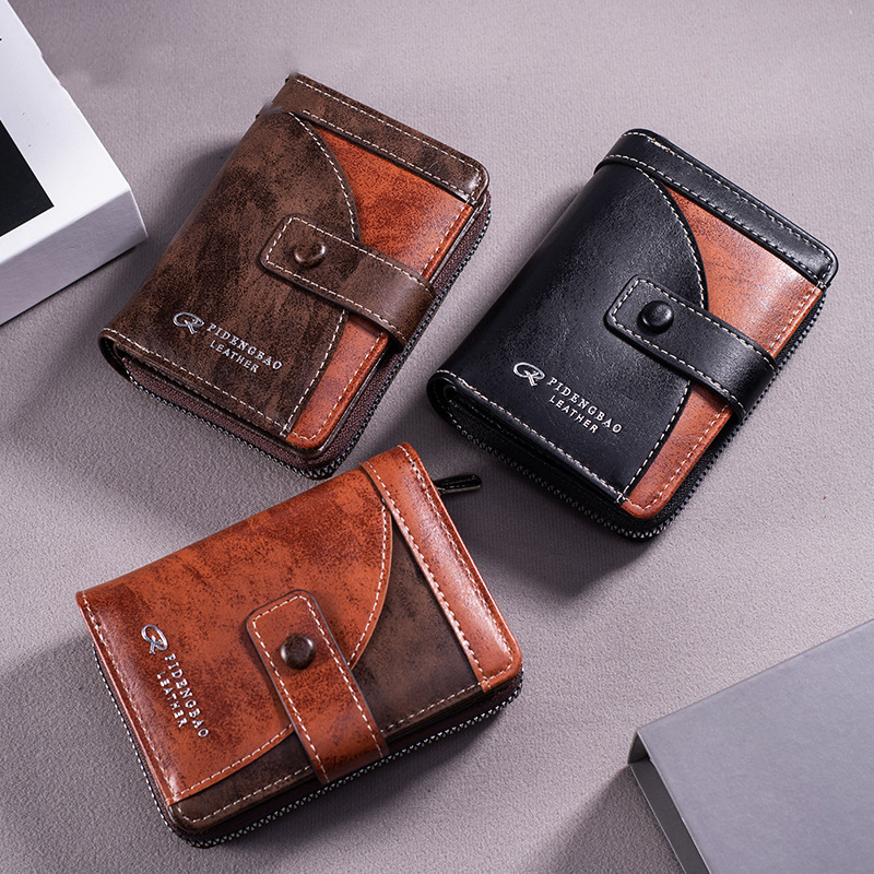🔥🔥【Disponible en 3 colores】 Cartera de hombre de cuero genuino estilo retro, hecha a mano, con cremallera y ranura para varias tarjetas.