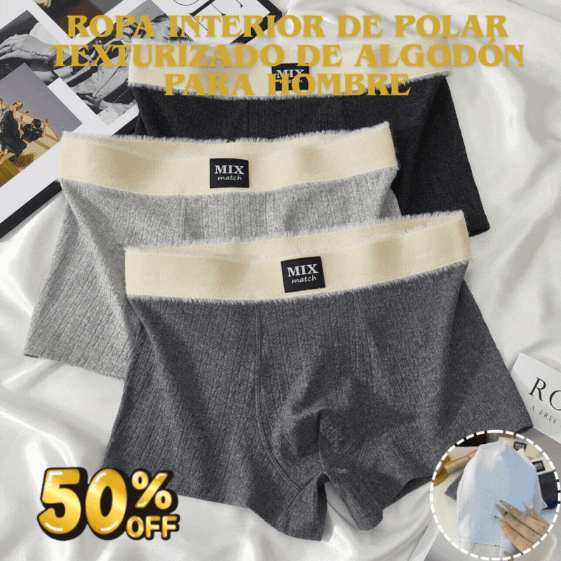 🔥【Juego de 4 piezas】Ropa interior de polar texturizado de algodón para hombre_4204343