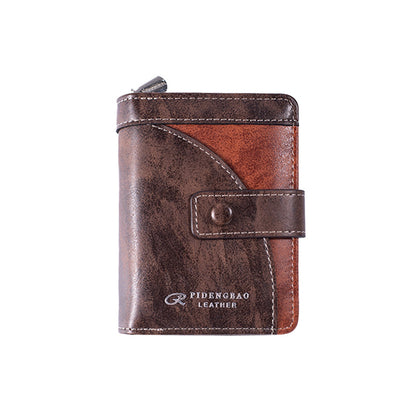 🔥🔥【Disponible en 3 colores】 Cartera de hombre de cuero genuino estilo retro, hecha a mano, con cremallera y ranura para varias tarjetas.