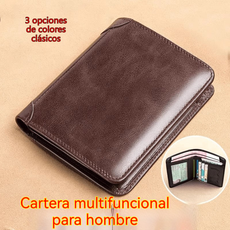 👝【2 piezas】✨ Nueva cartera antirrobo de cuero genuino para hombre
