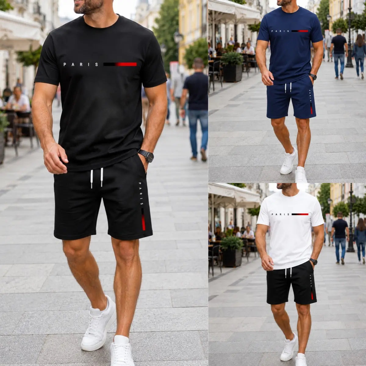 【Pago contra entrega】Conjunto deportivo de verano de 2 piezas para hombre: cómoda camiseta de manga corta y pantalones cortos para el día a día y el hogar.