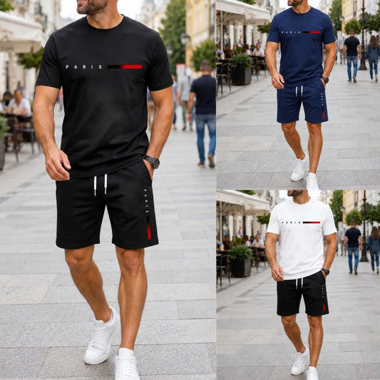 【Pago contra entrega】Conjunto deportivo de verano de 2 piezas para hombre: cómoda camiseta de manga corta y pantalones cortos para el día a día y el hogar.