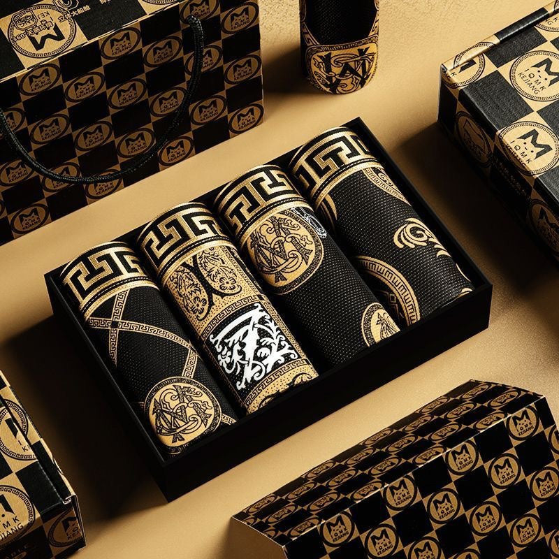 🚹✅💥【40-140kg】Légáteresztő jégselyem alsónemű férfiaknak, kényelmes, varratmentes alsónemű, plusz méret, divatos minta