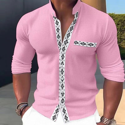 【S-3XL】 🔥 Camisa estampada con cuello alto para hombre, nueva moda 2026