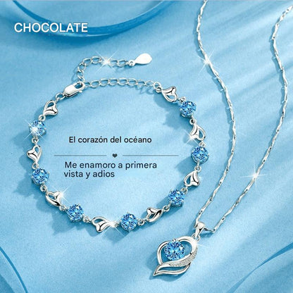 ✨✨【¡Compra 1 y llévate otro gratis!】💎 Conjunto de pulsera y collar Corazón del Océano en plata de ley 925