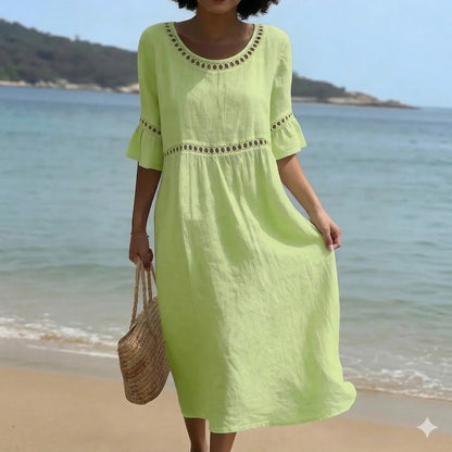【Producto nuevo, 50% solo hoy!!】💎2026 Alta calidad💎【S-3XL】Vestido de mujer de algodón y lino, con mangas abullonadas, transpirable, suave y cómodo