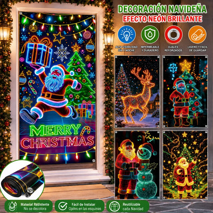 Pancarta navideña fluorescente UV para puerta/fondo/decoración para fiestas navideñas/tela decorativa navideña colgante
