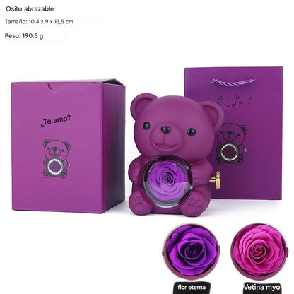 ✨Adorable osito de peluche con rosa preservada - Osito de peluche decorado con una rosa real, en una hermosa caja de regalo - Regalo romántico para el Día de la Madre, bodas, aniversarios, despedidas de soltera, Navidad y San Valentín.