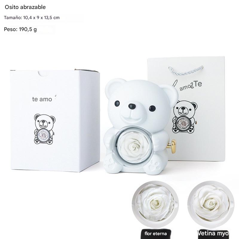 ✨Adorable osito de peluche con rosa preservada - Osito de peluche decorado con una rosa real, en una hermosa caja de regalo - Regalo romántico para el Día de la Madre, bodas, aniversarios, despedidas de soltera, Navidad y San Valentín.