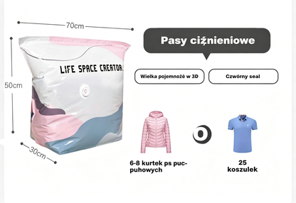 👕📦【Zestaw 5 sztuk!】Worki próżniowe do kompresji ubrań, nie wymagają pompki | Dwuwarstwowy pasek uszczelniający o pogrubionej konstrukcji zapobiegający pękaniu i przeciekaniu.