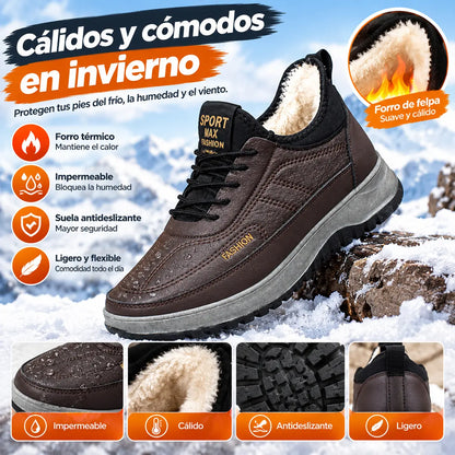 【39-45】Zapatos deportivos casuales de invierno impermeables de cuero genuino para hombre, suela de terciopelo suave, nuevo estilo