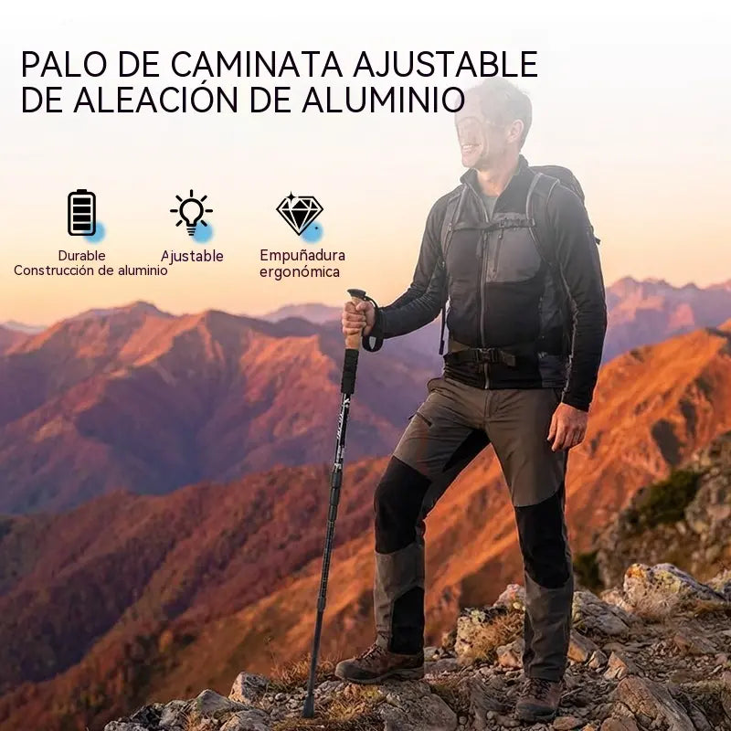 Bastón de trekking ajustable de aleación de aluminio: duradero, con absorción de impactos y ligero