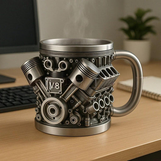 🎁【Kupte 1 a získejte 1 zdarma】⚙️ 3D mechanický nerezový kávový hrnek V6V8