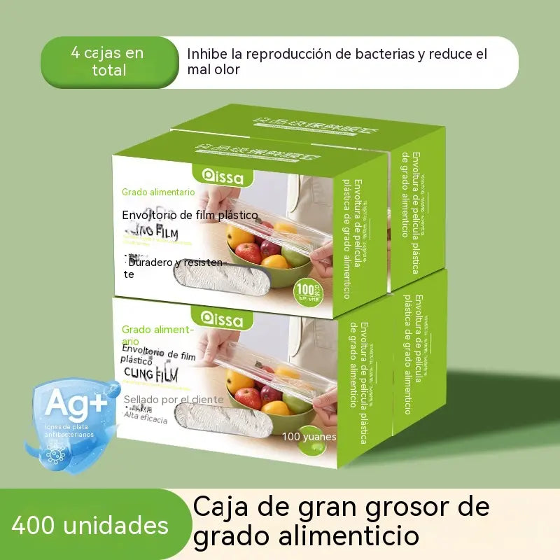 Extra grueso, paquete de 4 cajas (400 piezas)-28€-Cubiertas elásticas antibacterianas para alimentos; bolsas desechables de grado alimentario para almacenamiento en cocina o refrigerador.