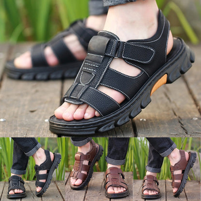 🔥👟 (50%OFF) [Tamaño 38 ~ 44] Sandalias de playa antideslizantes de cuero suave hechas a mano para hombres