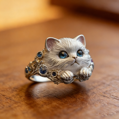 🎁😍🎁😍Dos artículos por solo 23 euros: un sencillo y elegante anillo de gatito de plata de ley 925 con incrustaciones de diamantes.