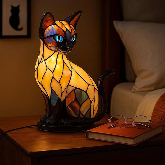🐱Lámpara de mesa con forma de gato, lámpara de noche retro fabricada en resina de colores, con temática de gatos_4220395