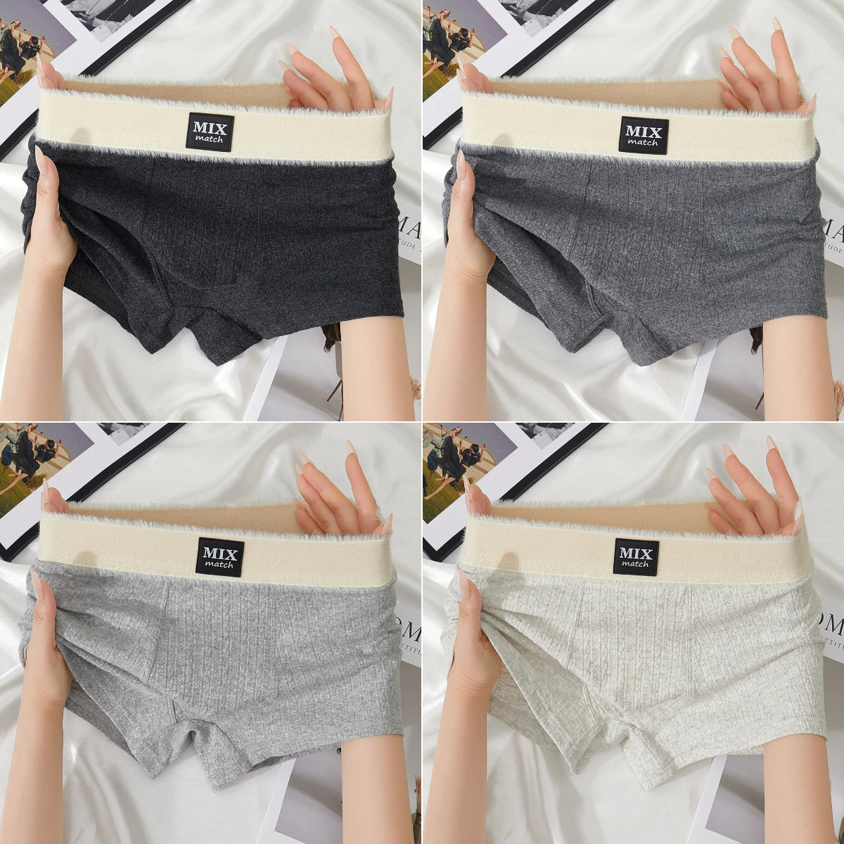 🔥【Juego de 4 piezas】Ropa interior de polar texturizado de algodón para hombre_4204343