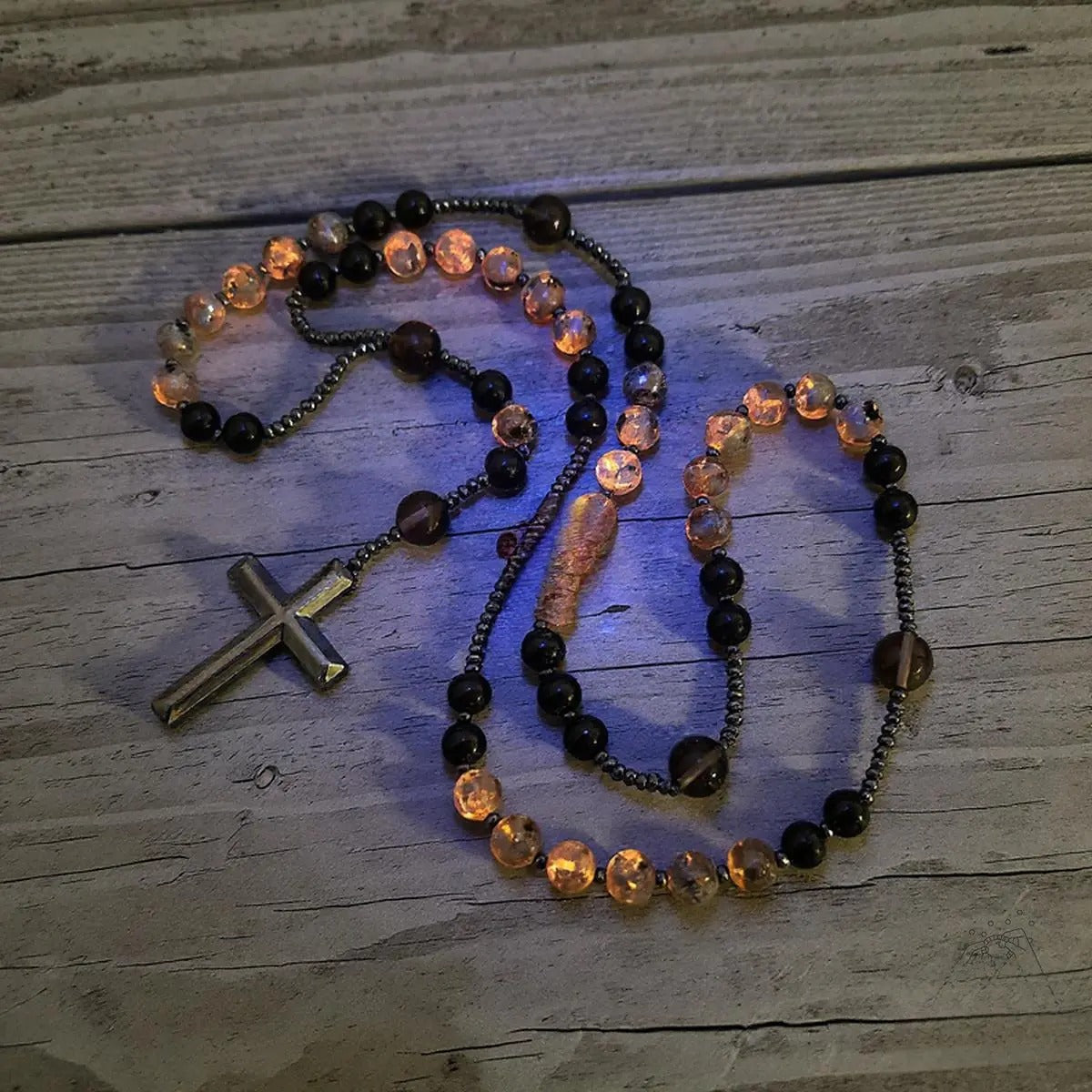 Collar rosario de obsidiana natural y yooperlita, cristal curativo de protección energética reactivo a luz UV