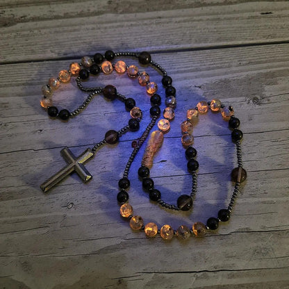 Collar rosario de obsidiana natural y yooperlita, cristal curativo de protección energética reactivo a luz UV