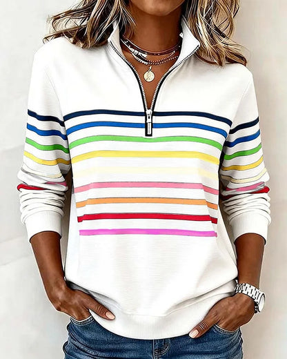 😀👗 Novedad 2026: elegante sudadera de rayas con escote con media cremallera.