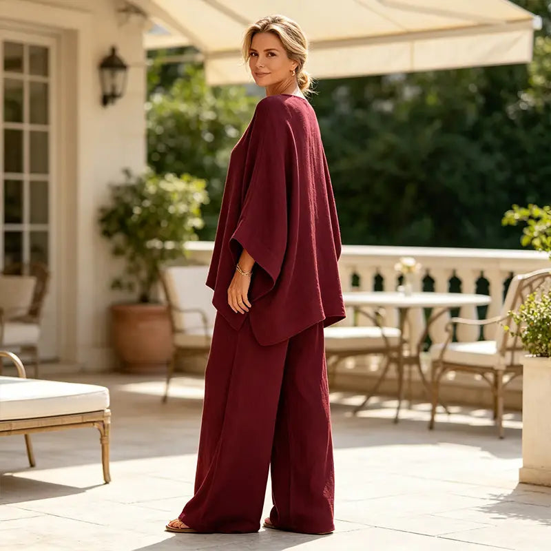 【S-3XL】🌸Conjunto de lino y algodón: camisa extragrande y pantalón de pierna ancha, estilo minimalista y moderno