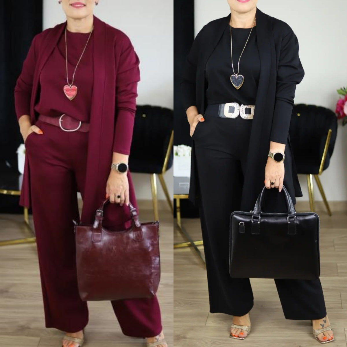 ⏳Oferta por tiempo limitado⏰Elegante conjunto de tres piezas, que incluye un cárdigan largo, un top y un pantalón💞4247238