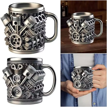 🎁☕  Taza de café de acero inoxidable Creative Engine V6V8, diseño mecánico