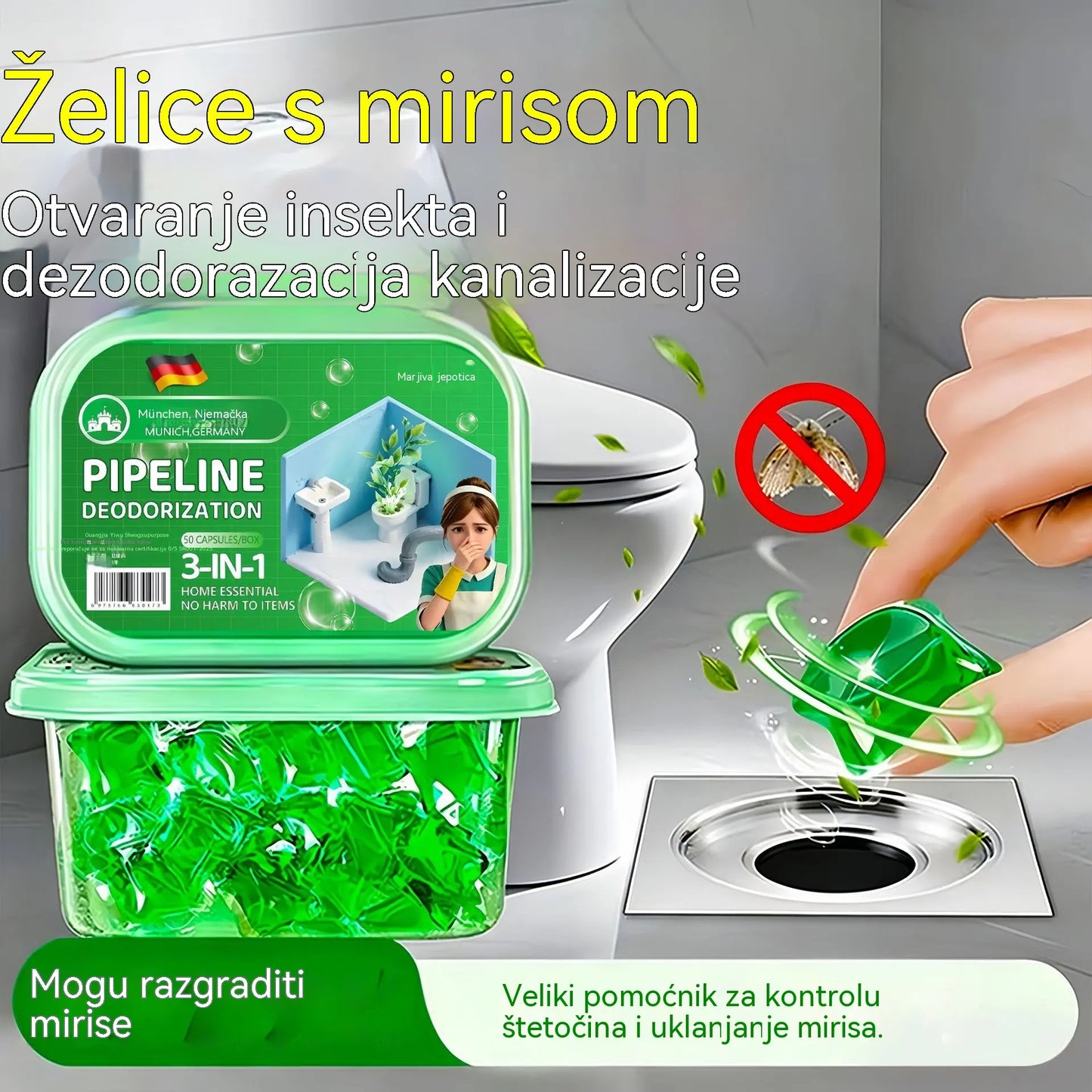 3 pakiranja (150 tableta) za 25 € – 🔥🎉 Razgrabljene su! Kupilo ih je 30.000 ljudi 🎉. Bio-enzimske kapsule za uklanjanje neugodnih mirisa iz odvoda.