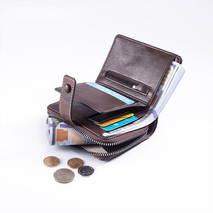 🔥🔥【Disponible en 3 colores】 Cartera de hombre de cuero genuino estilo retro, hecha a mano, con cremallera y ranura para varias tarjetas.