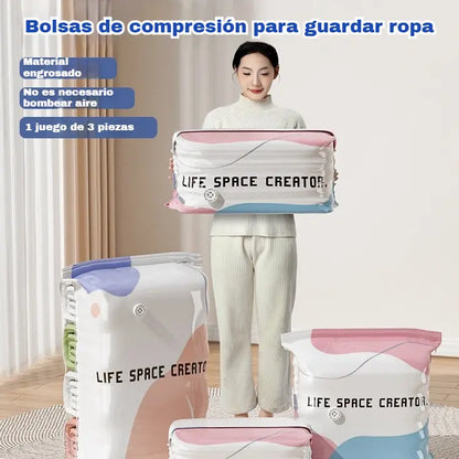 👕📦【5 piezas29 euros】Bolsas de compresión para guardar ropa, no requieren vacío, diseño reforzado.