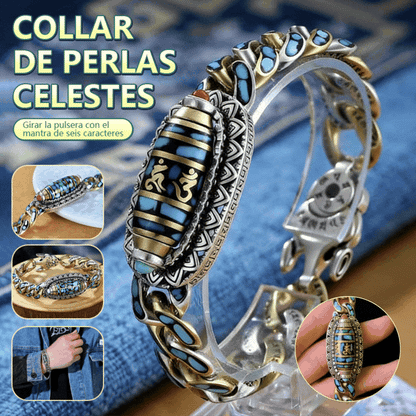 🔥Más vendido ✨ Pulsera retro de plata 925, de seis cifras, turquesa, con mantras y cuentas transferibles
