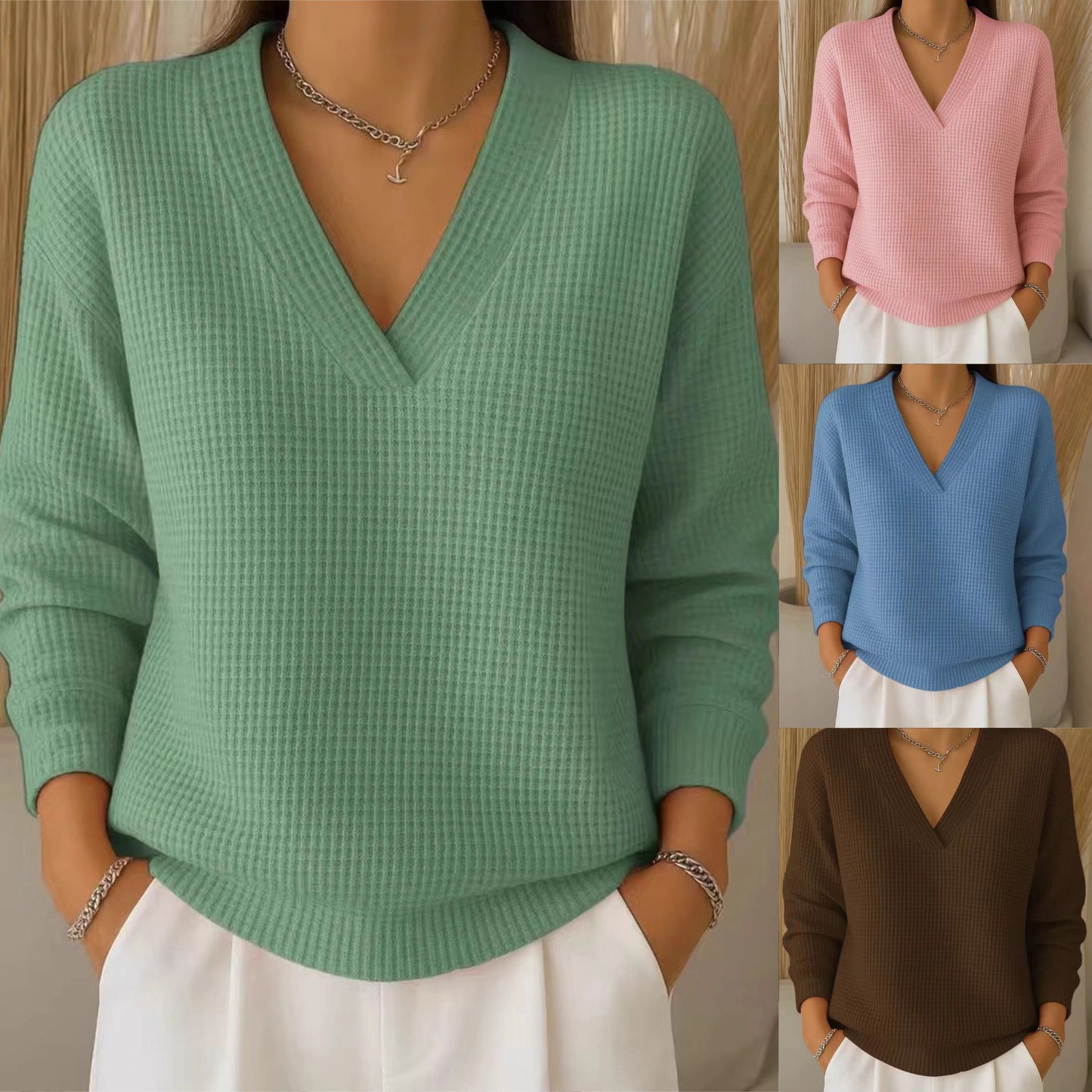 ✨💥【S-3XL】Új női lezser hosszú ujjú kötött felső_4206869