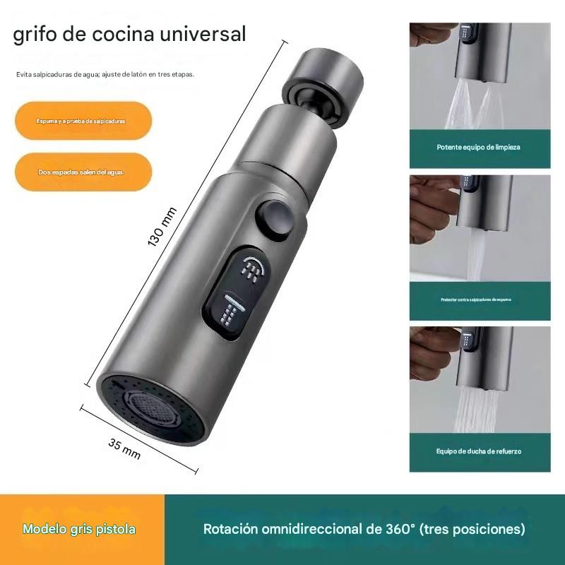 🔥💦 Grifo de cocina universal con filtro | A prueba de salpicaduras y con amplificador de presión_4212344