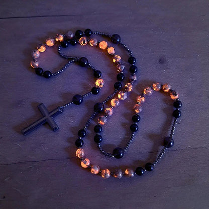Collar rosario de obsidiana natural y yooperlita, cristal curativo de protección energética reactivo a luz UV