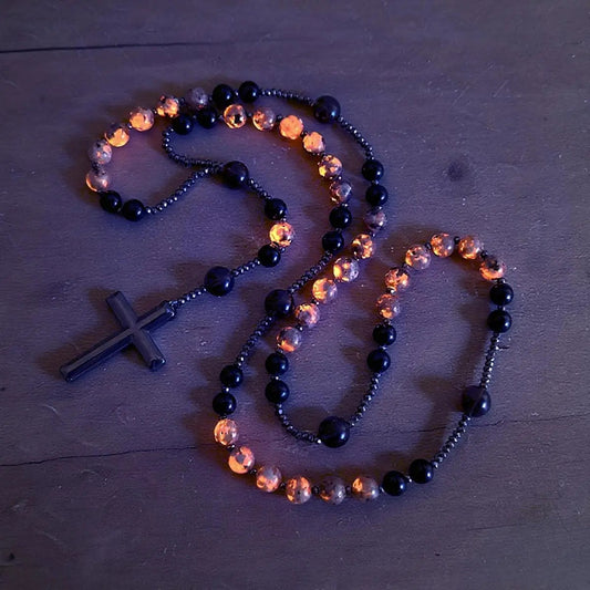 Collar rosario de obsidiana natural y yooperlita, cristal curativo de protección energética reactivo a luz UV