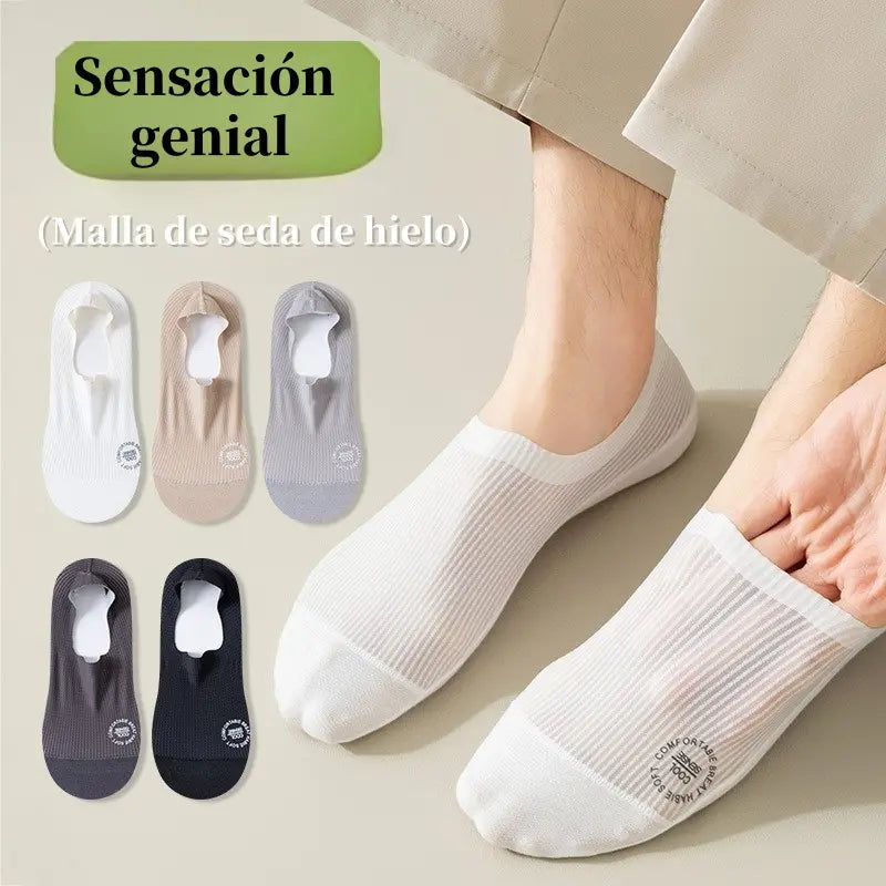 🧦Paquete de 6 pares🧦 Calcetines invisibles para hombre: ¡Frescos, antideslizantes, transpirables y aptos para todas las estaciones!