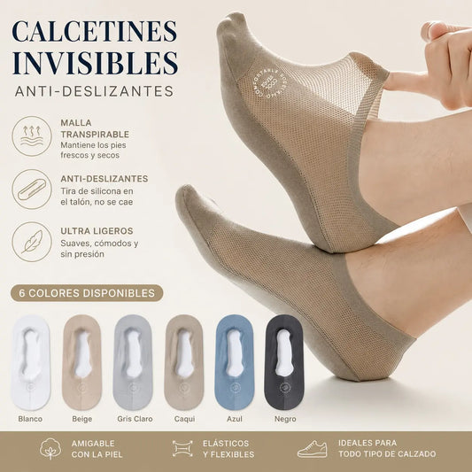 🧦Paquete de 6 pares🧦 Calcetines invisibles para hombre: ¡Frescos, antideslizantes, transpirables y aptos para todas las estaciones!