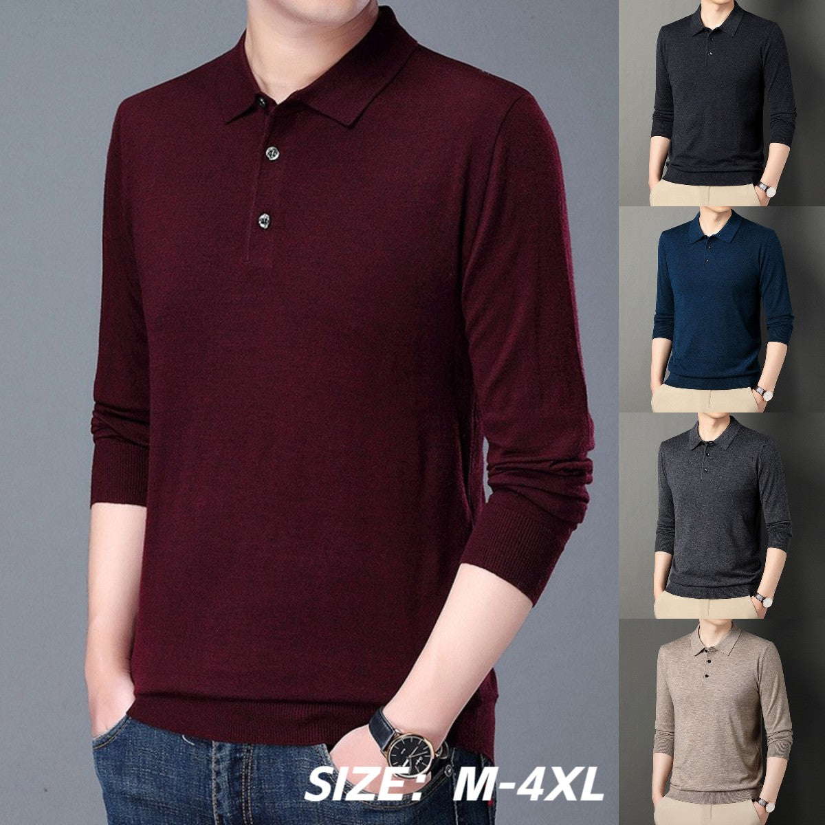 🔥👔【M-4XL】Męski sweter z kołnierzykiem w jednolitym kolorze, odpowiedni na jesień i zimę_4160530