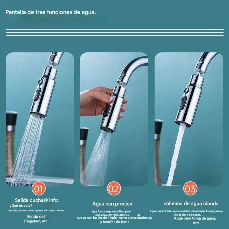 🔥💦 Grifo de cocina universal con filtro | A prueba de salpicaduras y con amplificador de presión_4212344