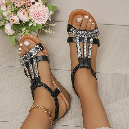 🌟【¡Liquidación de temporada!】👡[34-43] Verano 2024 Nuevas sandalias de cuña con diamantes de imitación para mujer