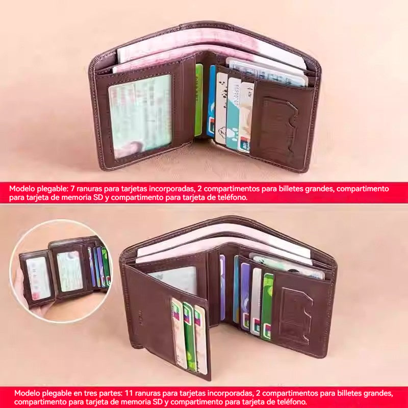 👝【2 piezas】✨ Nueva cartera antirrobo de cuero genuino para hombre